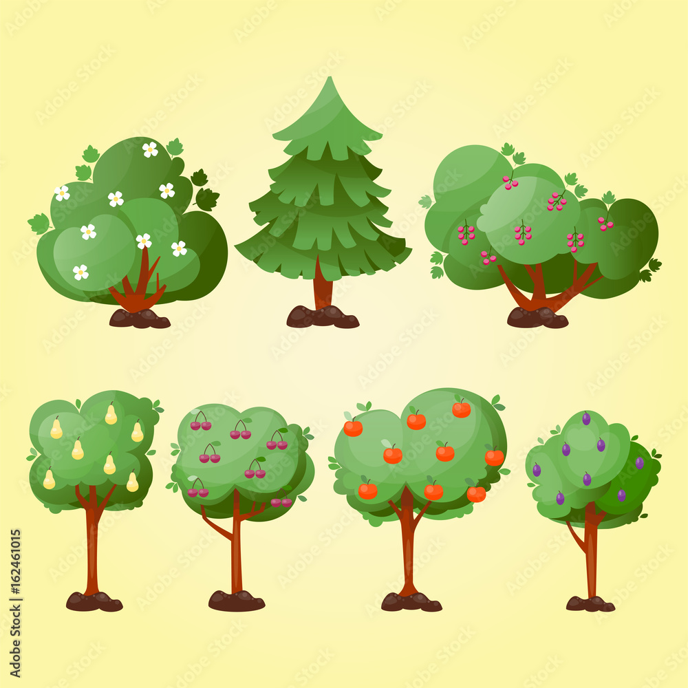 Fototapeta premium Leaves cartoon green tree vector summer leaf plant background