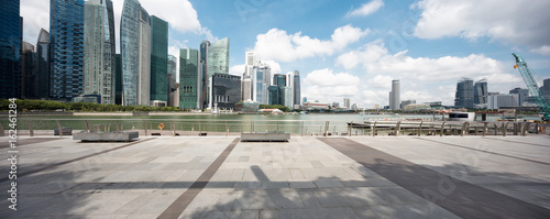 Photography empty floor with modern buildings