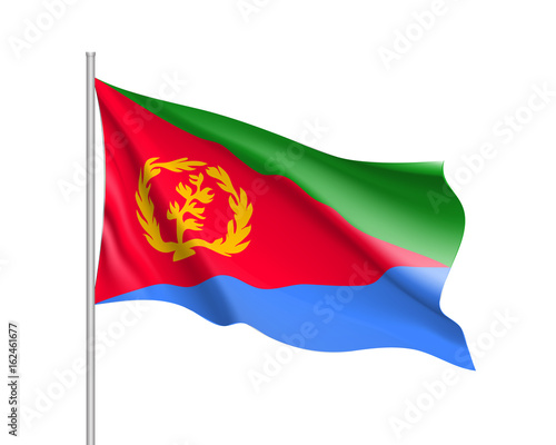 Waving flag of Eritrea. Sign african state in official djiboutian colors and proportion correctly. Patriotic sign East Africa country. Vector icon illustration