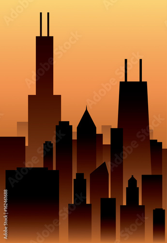 Art Deco styled skyline silhouette of the city of Chicago  Illinois  USA.