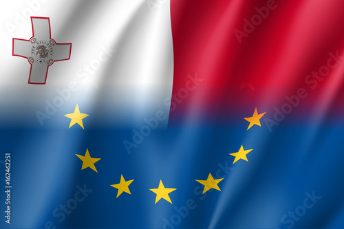 Symbol of Malta is EU member. European Union sign with twelve gold stars on blue and Malta national flag. Vector isolated icon