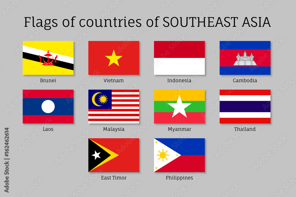 Set of flat flags of members of Asean Economic Community AEC Laos