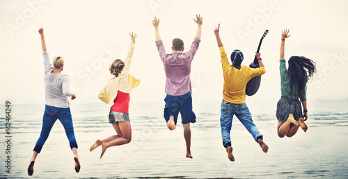 Group Of People Jumping Concept