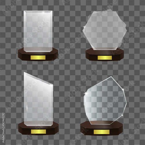 Set of Glass trophy award on transparent background. vector illustration.