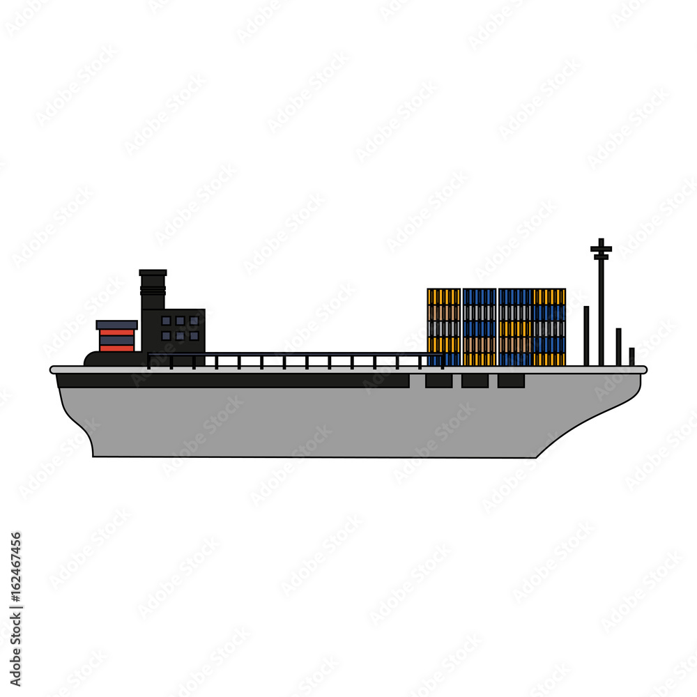 Obraz premium cargo ship side viewover white background vector illustration
