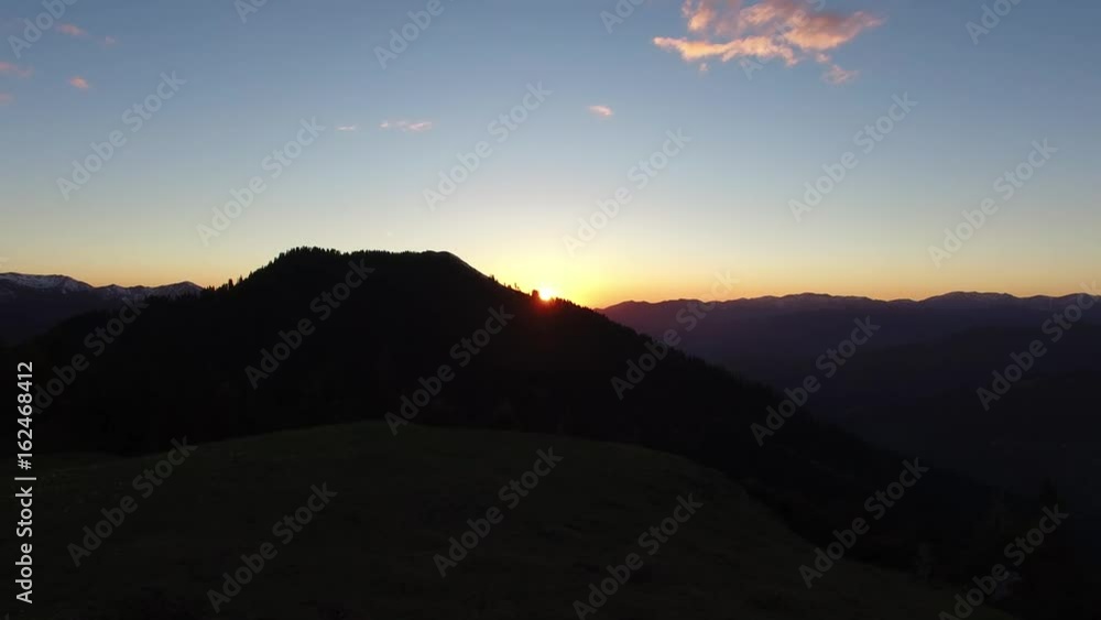 Magic sunset in the mountains, aerial view. Magic sunset in the mountains, aerial view.