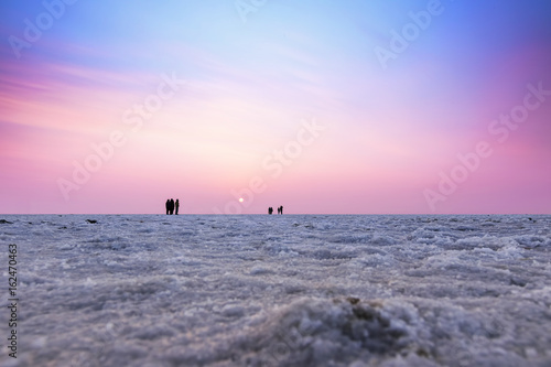 Multicolored sunset landscape silhouette of the Great Rann of Kutch, Gujarat