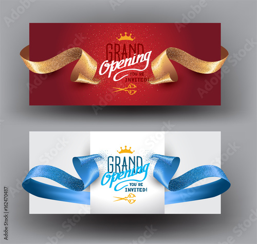 Grand opening background with curly cut ribbons. Vector illustration photo