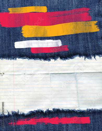 Blank flyer template, old frayed denim background, ready to get filled out by you.