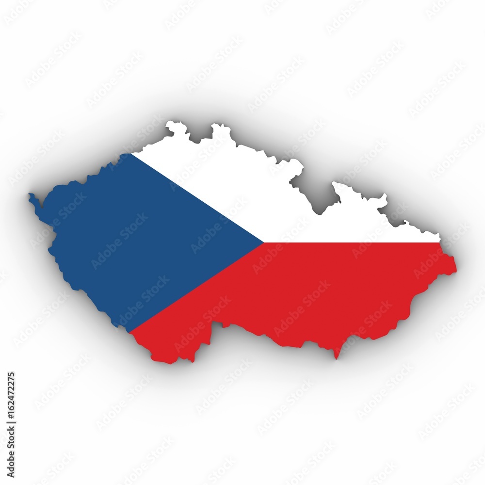 Czech Republic Map Outline with Czech Flag on White with Shadows 3D Illustration Czech Republic Map Outline with Czech Flag on White with Shadows 3D Illustration