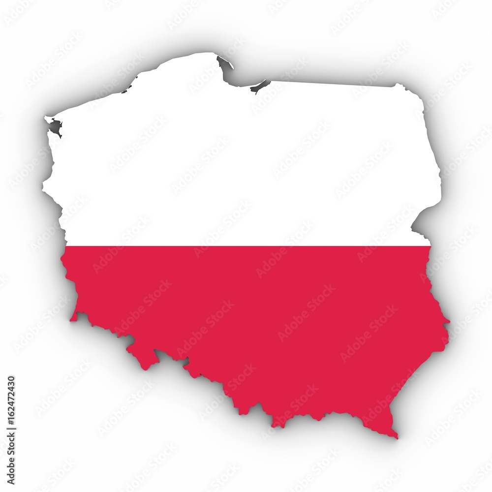 Poland Map Outline with Polish Flag on White with Shadows 3D Illustration Poland Map Outline with Polish Flag on White with Shadows 3D Illustration