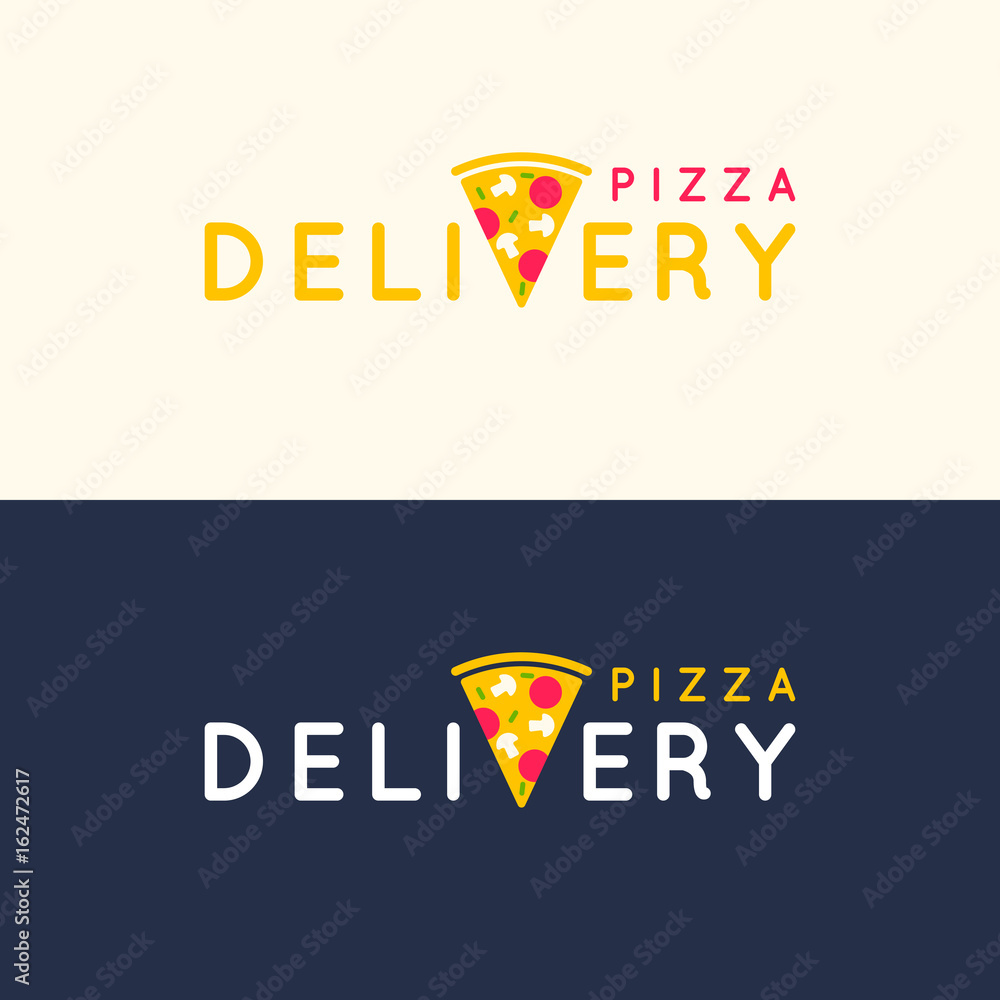 Set of vector logos pizza delivery in bright flat style