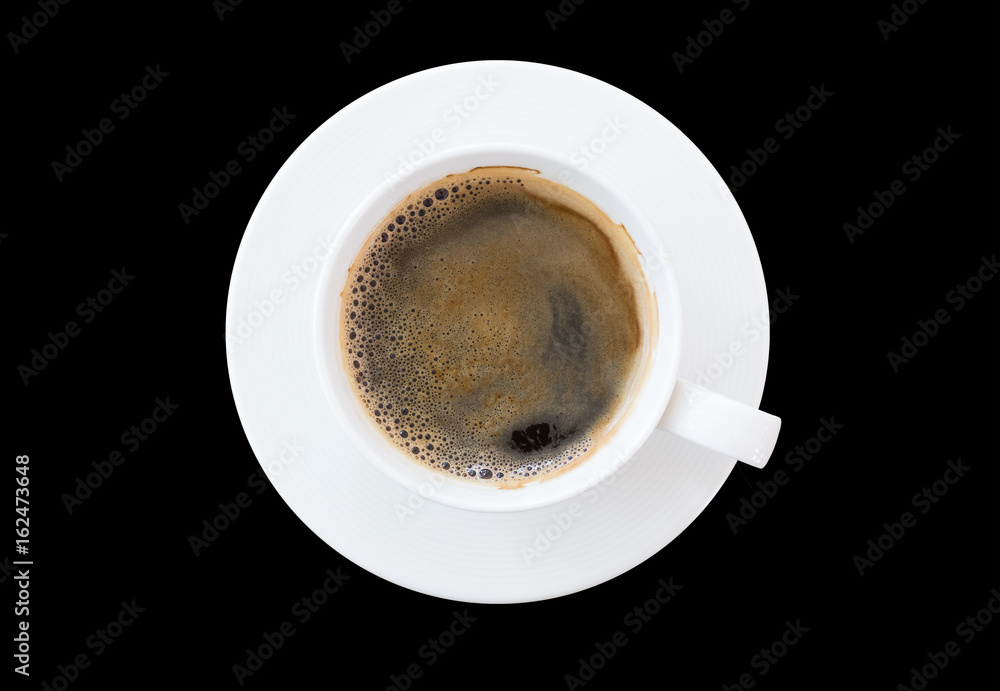 cup of black americano coffee top view isolated on black background cup of black americano coffee top view isolated on black background