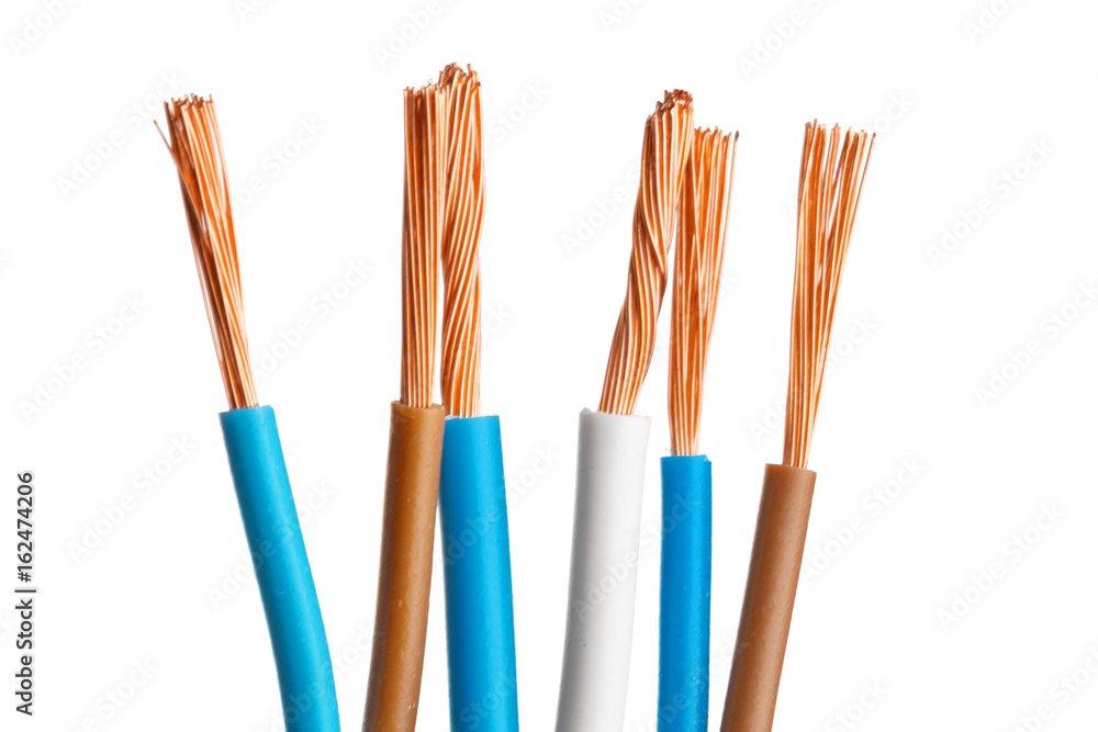 Electric screened cable with many wires isolated on white Electric screened cable with many wires isolated on white
