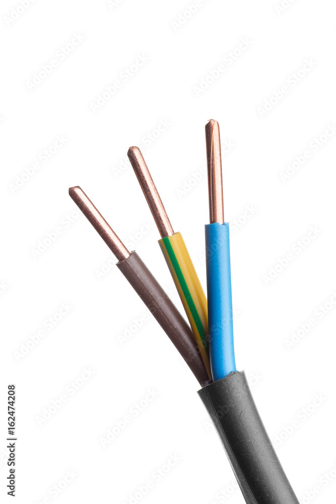 Electric screened cable with many wires isolated on white Electric screened cable with many wires isolated on white