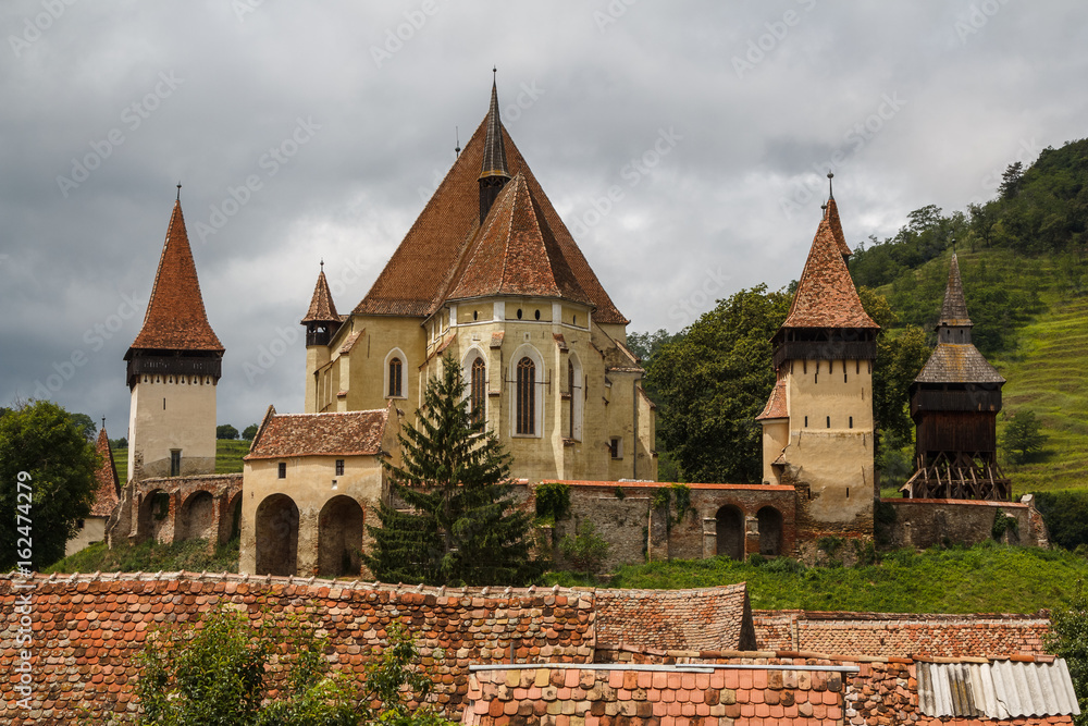 Small Biertan village with fortified church, Romania