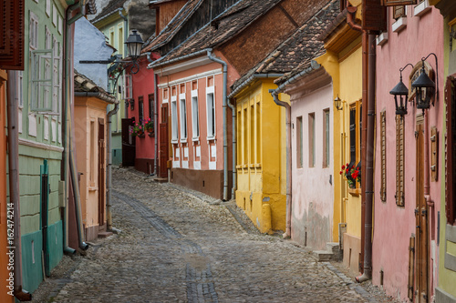 Street in the historic centre of Sighisoara, Romania
