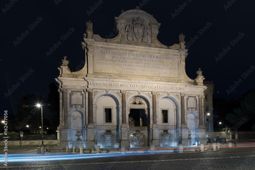 Fountain Paola. Rome Night View.