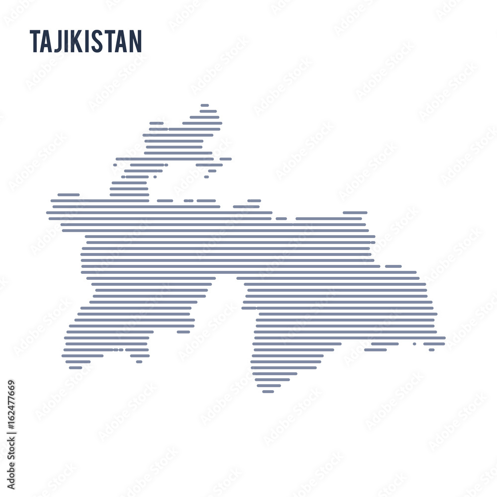 Vector abstract hatched map of Tajikistan with lines isolated on a white background.