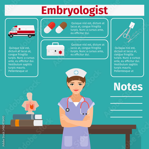 Embryologist and medical equipment icons
