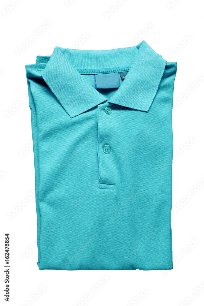Top view of blue polo shirt on a white background Top view of blue polo shirt on a white background