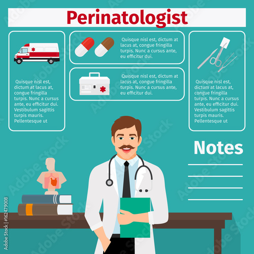 Perinatologist and medical equipment icons
