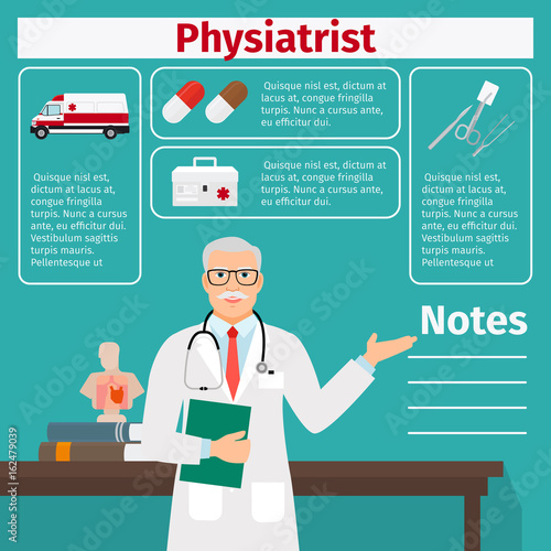 Physiatrist and medical equipment icons
