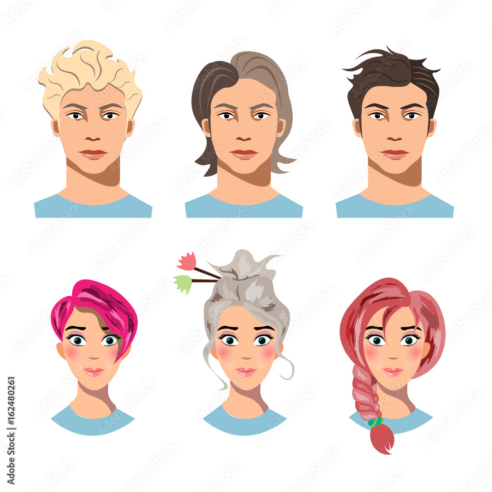 Set of men and women with different hair Set of men and women with different hair