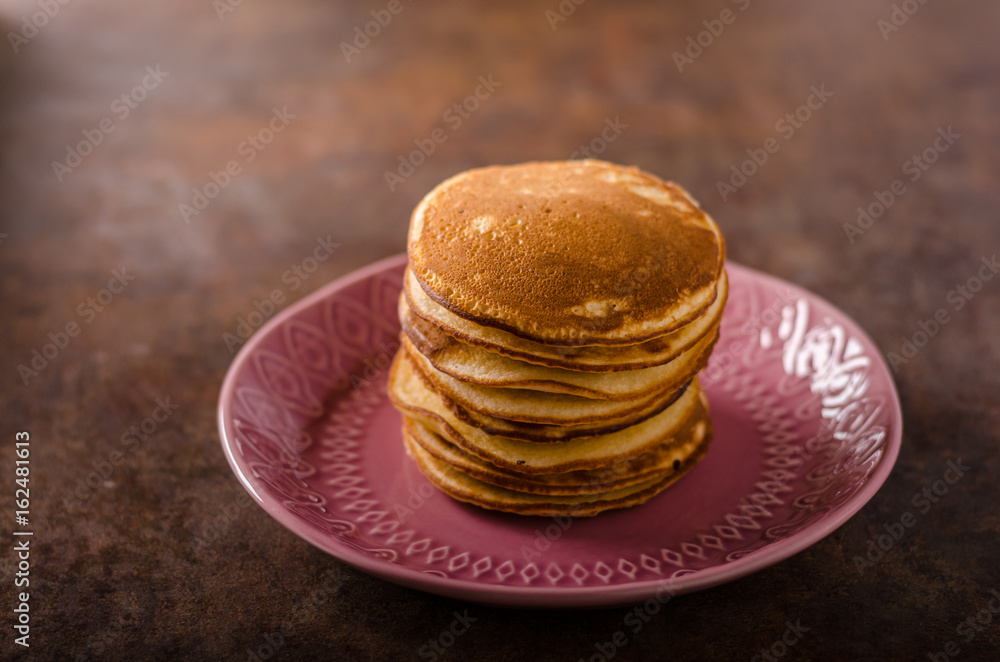 American pancakes with banana, chocolate American pancakes with banana, chocolate