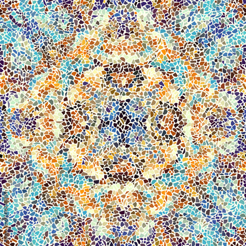 Seamless background pattern. Decorative symmetric mosaic art pattern on white background.