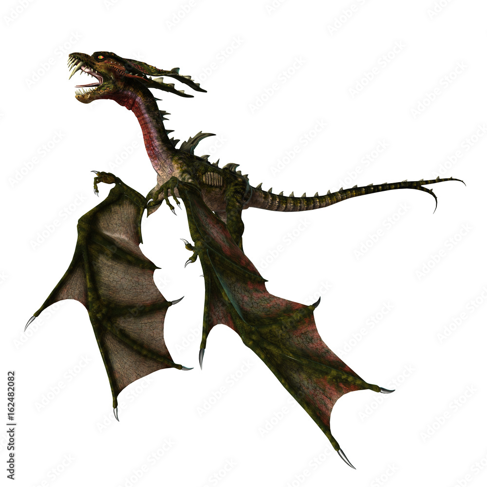 Fototapeta premium 3D Rendering Fantasy Dragon on White