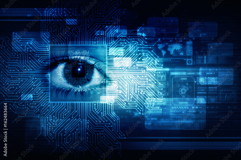 Digital composite of Eye scanning a futuristic interface Stock ...