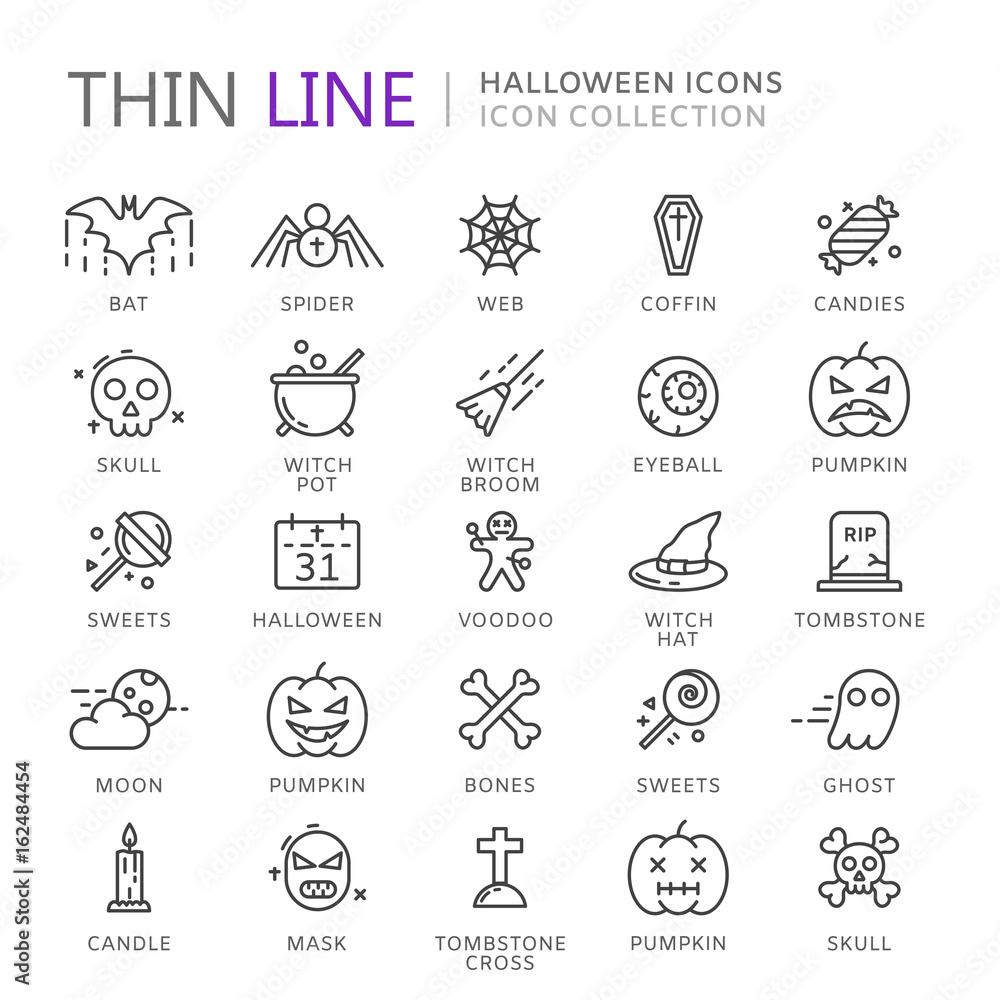 Collection of halloween thin line icons