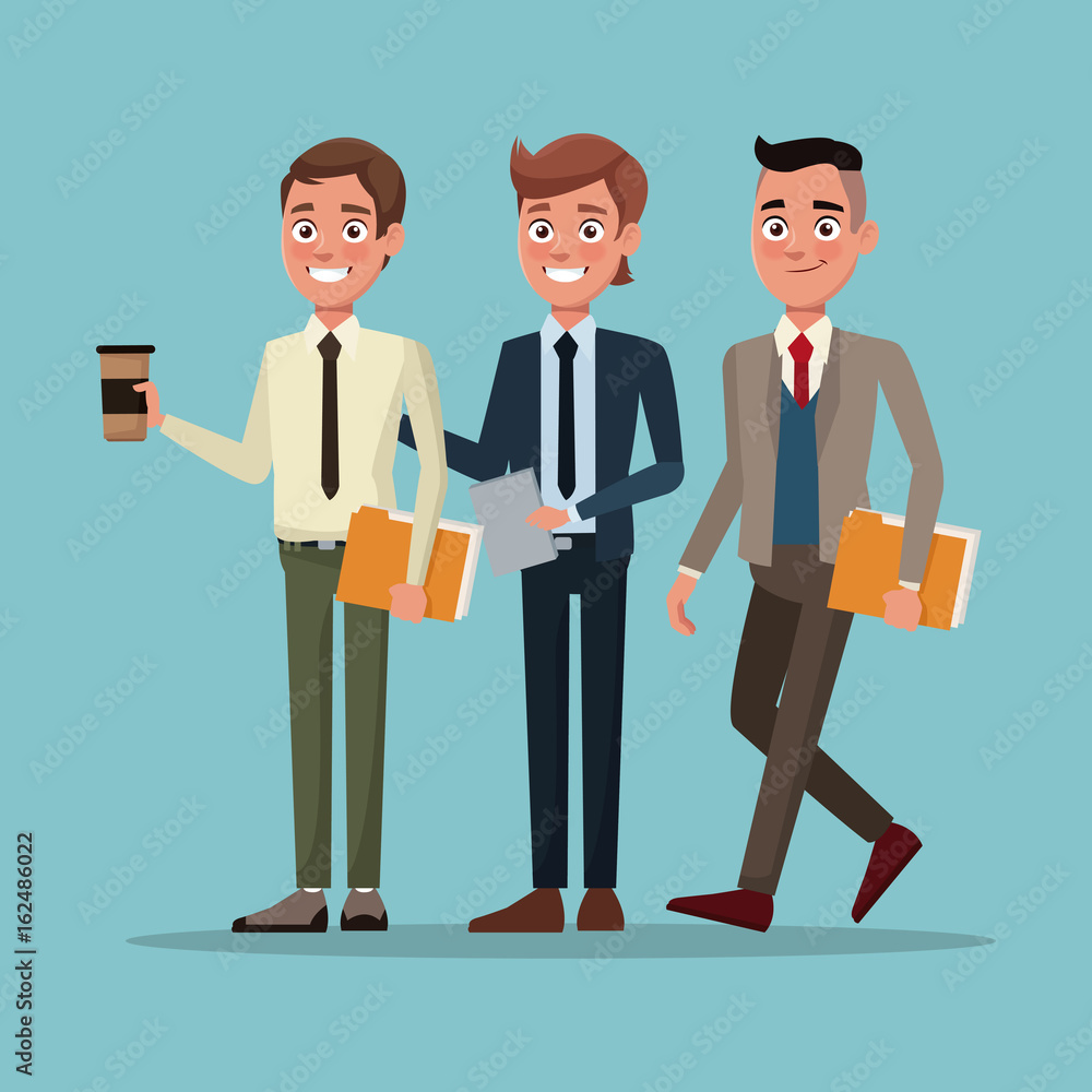 color background full body set of executive men