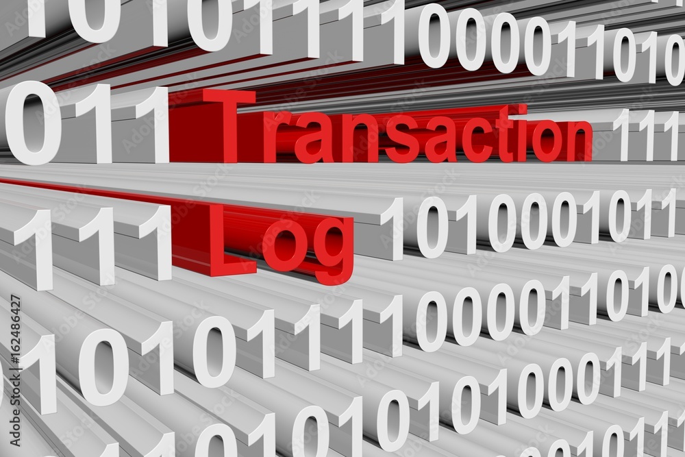 Transaction log in the form of binary code, 3d illustration