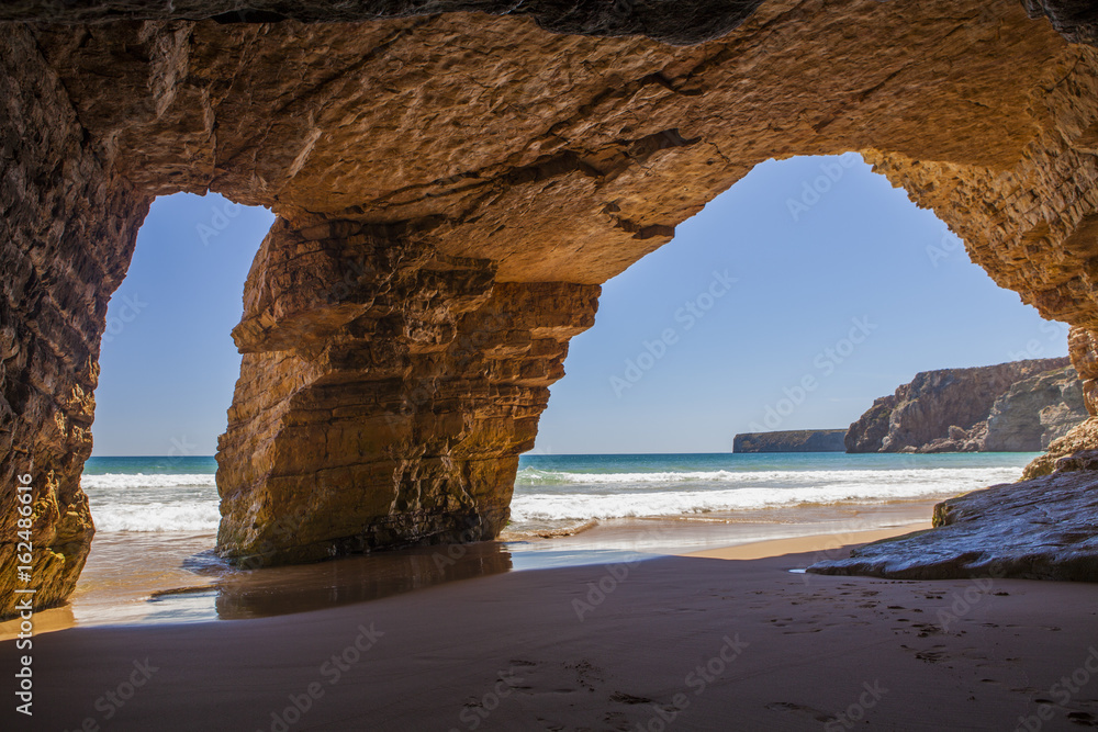 The southern coast of Portugal, the region of the Algarve, beautiful natural beaches with sandy cliffs on the Atlantic coast
