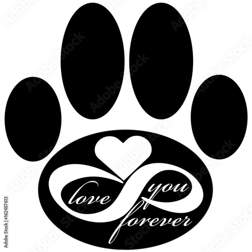Forever love icon with dog paw isolated on white background. Vector illustration