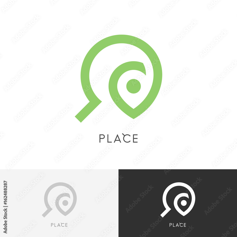 Place search logo - address pointer and magnifier symbol. Travel agency and destination vector icon. Place search logo - address pointer and magnifier symbol. Travel agency and destination vector icon.