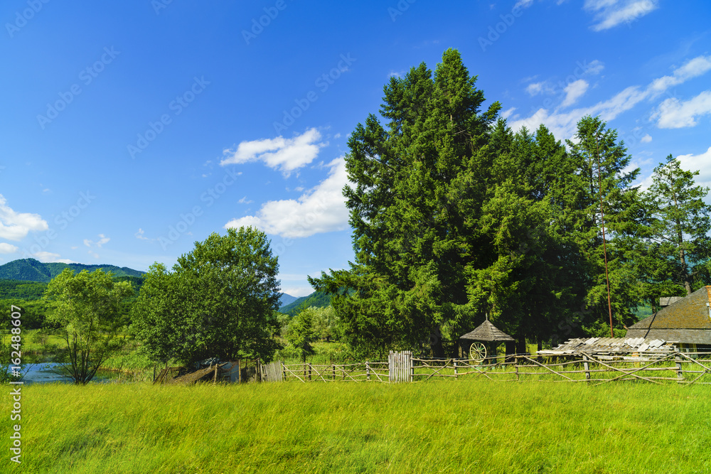 Old wooden ruin house in the mountains of Fagaras Mountains in Romania