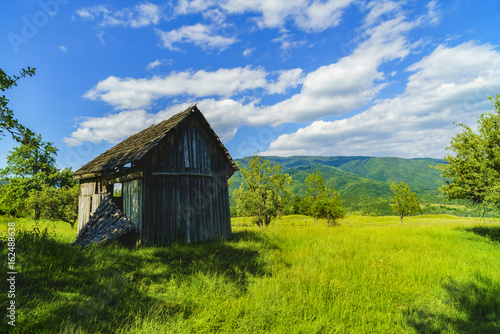 Old wooden ruin house in the mountains of Fagaras Mountains in Romania