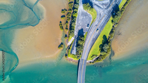 Aerial view on a bridge across the river. Auckland, New Zealand.