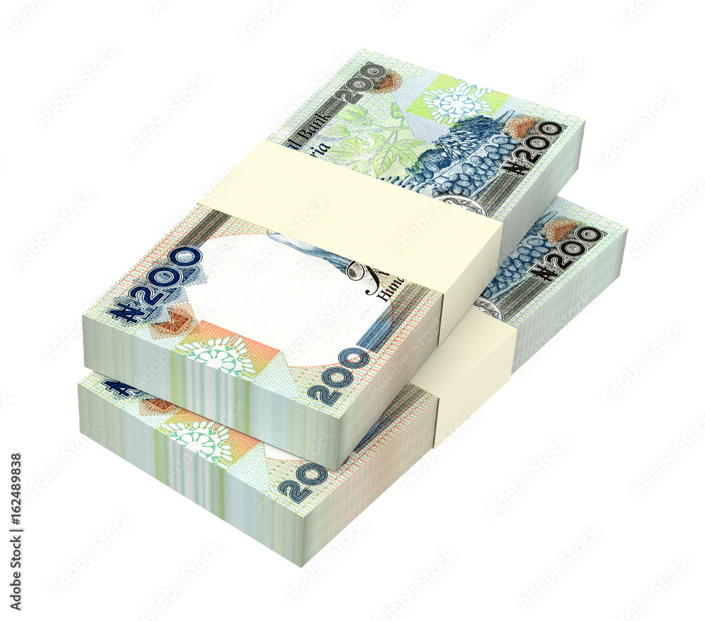 Nigerian nairas bills isolated on white background. 3D illustration. Nigerian nairas bills isolated on white background. 3D illustration.