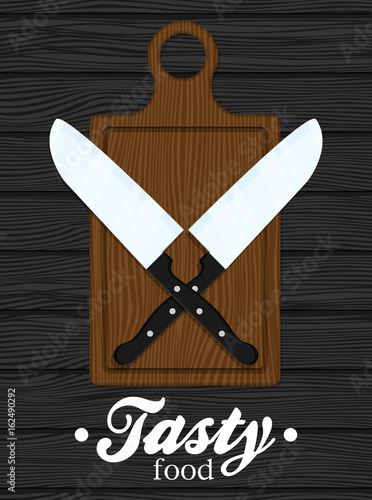 Flat knife with cutting board vector