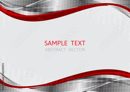 silver and red wave vector background with copy space