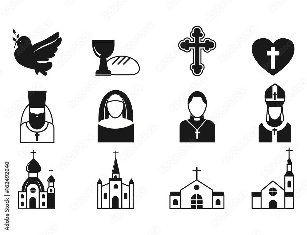 Christianity religion flat icons vector illustration of traditional holy religious black silhouette praying people Christianity religion flat icons vector illustration of traditional holy religious black silhouette praying people