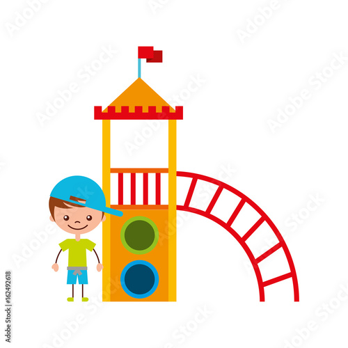 cute boy in childish games character icon vector illustration design