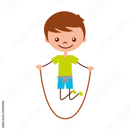 cute boy jumping rope character icon vector illustration design