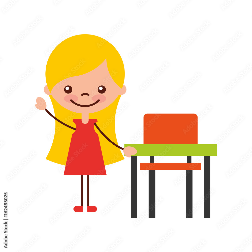 cute girl with school chair character icon vector illustration design