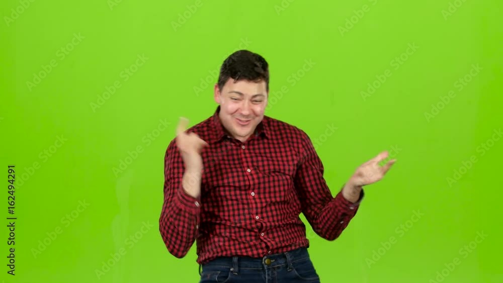 Man is dancing energetically, he is having fun. Green screen Man is dancing energetically, he is having fun. Green screen