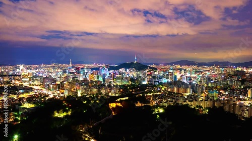 Wallpaper Mural Seoul City and Namsan Tower ,South Korea. Time lapse 4k Torontodigital.ca
